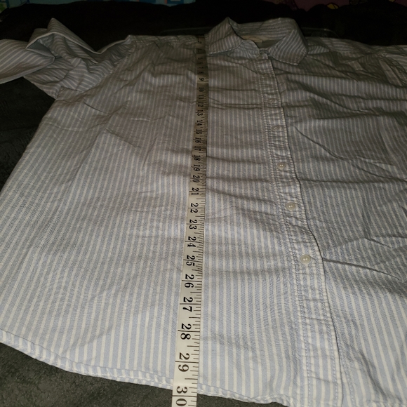 H&M blue and white white stripe button down shirt blouse - Picture 9 of 11